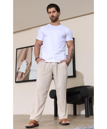 Buy Plilima Linen Pants for Men | Light Loose Fit Summer & Yoga Beach Pants in Khaki - Buy Online on GoSupps.com