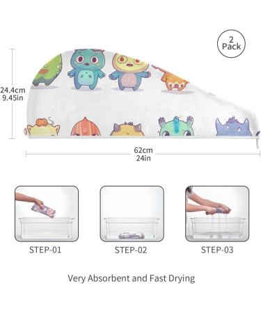 Cute Cartoon Monsters Hair Towel 2 Pack | Super Absorbent Quick Dry Hair Turbans for Women & Girls - Perfect for Easy Hair Drying - Buy Online on GoSupps.com