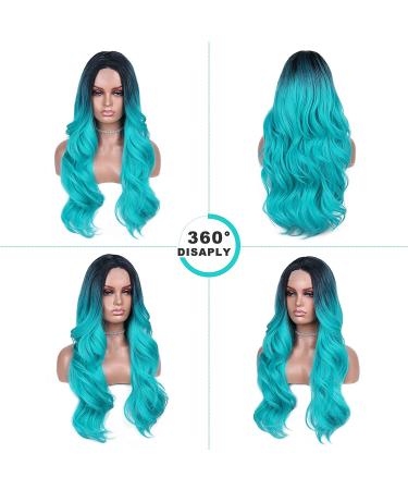 FAVE Ombre Bluish Green Long Wavy Wig for Women - Heat Resistant Synthetic Hair Mermaid Wig - Cosplay Party Teal Blue Wig (1B to Bluish Green) - Buy Online on GoSupps.com