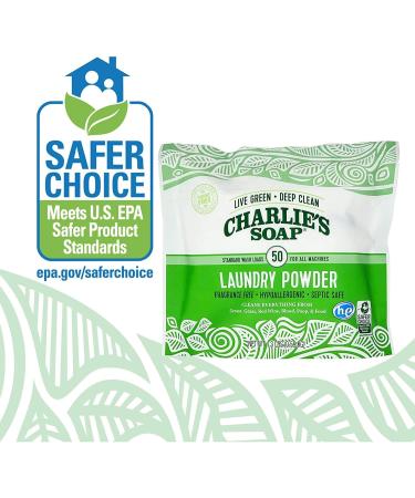 Charlie s Soap Unscented Laundry Powder - 150 Loads (3 x 50 Load Bags) | Eco-Friendly Sustainable Laundry Detergent - Buy Online on GoSupps.com