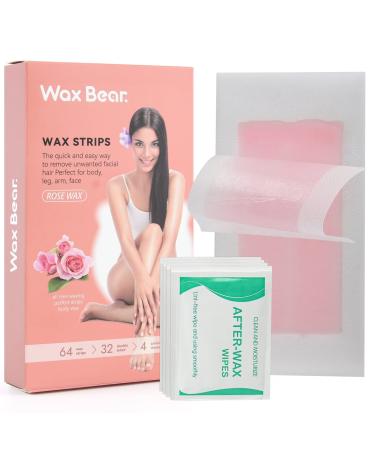 Wax Bear Wax Strips for Hair Removal,Body Wax Strips for Brazilian Waxing,Waxing kit including 64 counts Body trips and 4 Finishing Wipes