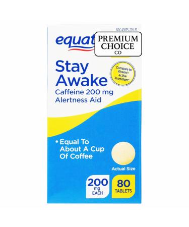 Premium Choice Co Equate 200mg Caffeine Tablets 80 Count - Alertness Aid - Includes Sticker