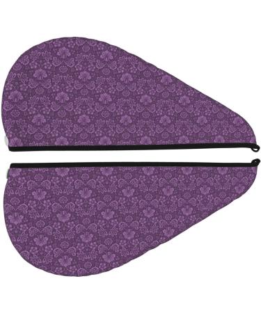 Hair Towel Wrap - Quick Drying Hair Turban with Button | Retro Florals Purple | International Shipping - Buy Online on GoSupps.com