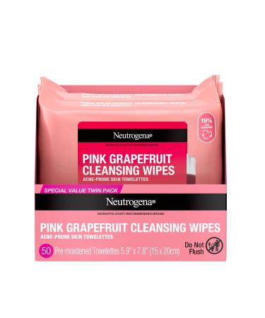 Neutrogena Oil Free Facial Cleansing Makeup Wipes with Pink Grapefruit, Disposable Acne Face Towelettes to Remove Dirt, Oil, and Makeup for Acne Prone Skin, Value Twin Pack, 2 x 25 ct Grapefruit 25 Count (Pack of 2) - Buy Online on GoSupps.com