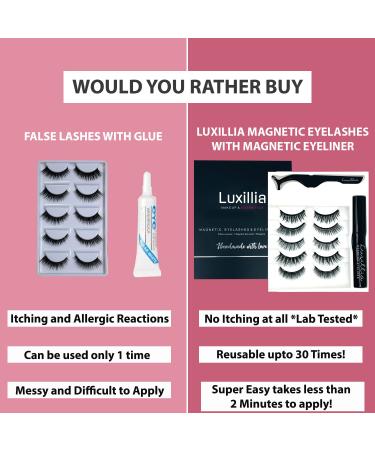 Luxillia Magnetic Lashes with Eyeliner Set - 3D & 8D Natural Looking Reusable Fake Eyelashes Kit - Waterproof Liquid Liner - Includes Applicator - 7 Piece Set - Buy Online on GoSupps.com