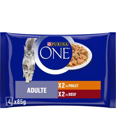 PURINA ONE Adult Tapered in Sauce Assorted Flavors Chicken and Beef Meal Bags for Adult Cats 4x85g | Pack of 12