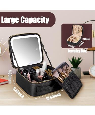 Extrei Gent Makeup Travel Train Case with LED Light | Adjustable Brightness & Partition | Waterproof Cosmetic Bag for Women - Black - Buy Online on GoSupps.com