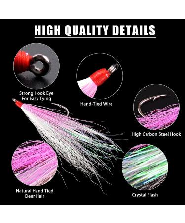 Bucktail Teasers Fishing Hook Kit - 8pcs Teaser Lures with Crystal Flash Skirt, Sharp Hook for Saltwater Fishing Jigs - Ideal for Catfish, Cod, Flounder, Fluke, Trout - Buy Online on GoSupps.com