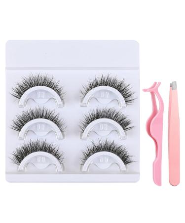 Asheyya 3 Pair Self Adhesive Eyelashes Reusable No Glue Eyelashes Waterproof Wispy Fluffy Pre Glued Lashes