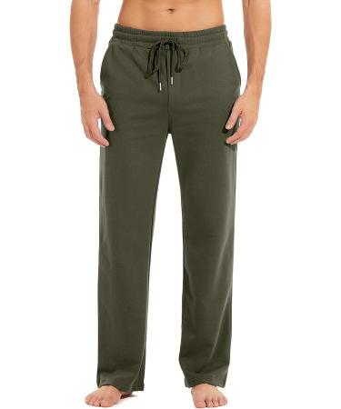 Boisouey Men's Cotton Yoga Sweatpants | Open Bottom Joggers | Army Green XX-Large - Buy Online on GoSupps.com