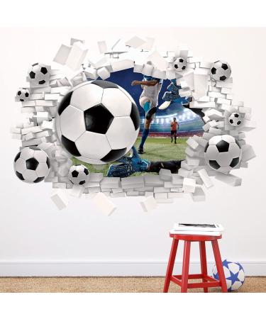 HPUINB Large 3D Football Wall Sticker Football Wall Sticker for Bedroom for boys Football Player Wall Decal for Nursery Sport Soccer Wall Art for Kids Room Playroom Decor Teenagers Bedroom Accessories White