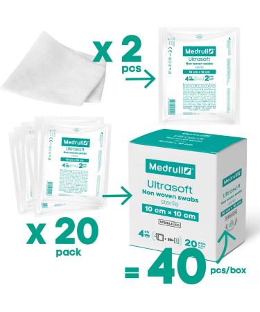 Medrull Ultrasoft Sterile Wound Compresses - 4-Layer 10x10 cm Pack of 40 - Perfect for International Shipping - Buy Online on GoSupps.com