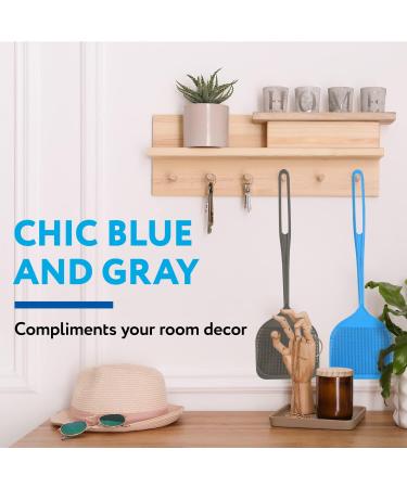 4 Pack Extra Large Spiky Fly Swatter Set - Blue & Grey Plastic - Indoor & Outdoor Bug Disposal - 5'' Smashing Surface - Bulk Pack - Buy Online on GoSupps.com