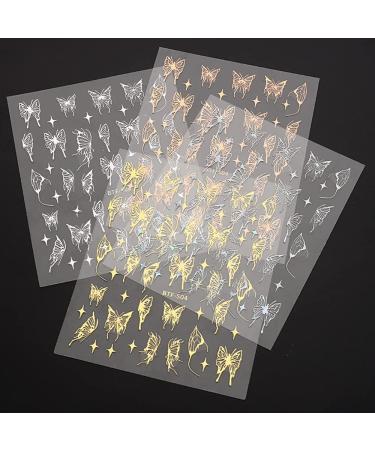 Bronzing Laser Butterfly Nail Stickers - 3D Metallic Butterfly Decals for Women (8pcs) - Buy Online on GoSupps.com