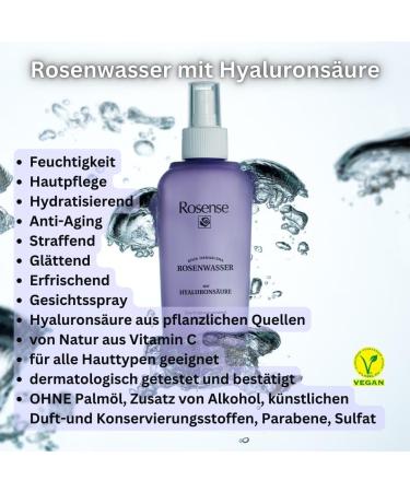 Rosense Rose Water Spray with Hyaluronic Acid - 100% Natural Vegan Facial Moisturizer & Cleanser (200ml) - Buy Online on GoSupps.com