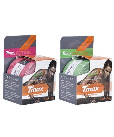 Tmax Waterproof Kinesiology Tape | Athletic Sports Tape for Injury Muscle Support Pain Relief Joint Support and Physiotherapy (5 m * 5 cm) (Pack of 2)
