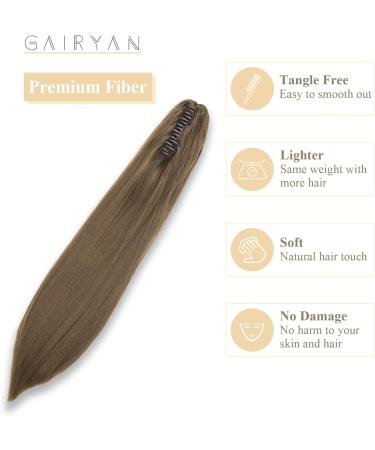 Gairyan Clip in Ponytail Hair Extensions 21 inch Ponytail Extension Long Straight Pony Tails Claw on Ponytail Synthetic Hairpieces for Women Soft Natural Look (Golden Brown) - Buy Online on GoSupps.com