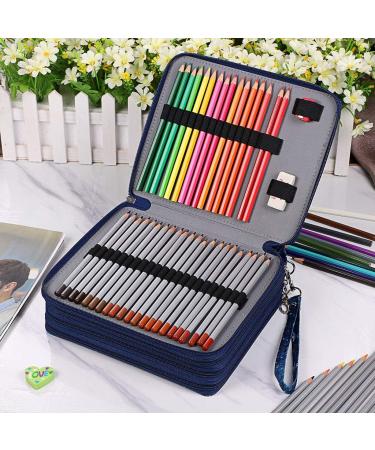 BTSKY Colored Pencil Case- 160 Slots Pencil Holder Pen Bag Large Capacity Pencil Organizer with Handle Strap Handy Colored Pencil Box with Printing Pattern Blue Star Bright Blue - Buy Online on GoSupps.com