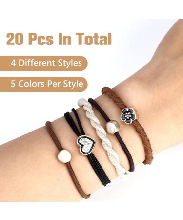 20Pcs Boho Stylish Hair Ties Bracelets - Dual-Use Elastic Bands for Thick Thin Hair - Diamond Heart Flower Design - No Damage Ponytail Holders - Cute Accessory for Women Girls - Buy Online on GoSupps.com