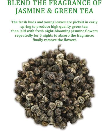 Jasmine Pearls Green Tea - Handrolled Loose Leaf with Natural Aroma - 114g/4oz - Buy Online on GoSupps.com