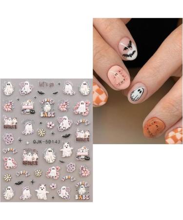 5D Halloween Nail Stickers 4 Sheets 5D Self-Adhesive Embossed Pink Nail Decal Ghost Pumpkin Nail Art Decoration Design Supplies - Buy Online on GoSupps.com