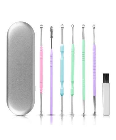 Ear Wax Removal Tool 6-in-1 Ear Pick Earwax Removal Kit Stainless Steel Ear Cleaning Tool with Storage Box and Cleaning Brus (Macron Color) Macron Colors