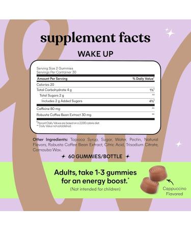 Lemme Wake Up Caffeine Energy Gummies - 80mg Caffeine Vegan Gluten Free Cappuccino Flavor 1 Month Supply (60 ct) - Boost Your Energy - Buy Online on GoSupps.com
