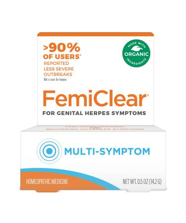 FemiClear® for Genital Herpes Symptoms, Multi-Symptom - Effective Intimate Relief - Formulated with All-Natural and Organic Ingredients - 0.5 Ounce Tube