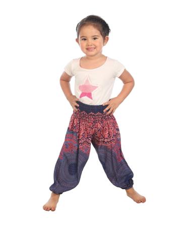 Lofbaz Children Hippy Thai Harem Aladdin Pirate Kids Pants Bohemian Baggy Colorful 11-12 Years Rose Flower Dark Blue