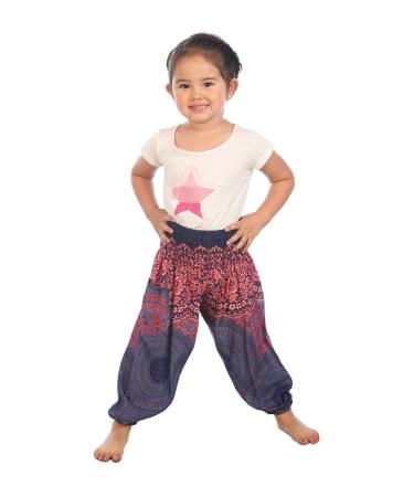 Lofbaz Children Hippy Thai Harem Aladdin Pirate Kids Pants Bohemian Baggy Colorful 3-4 Years Rose Flower Dark Blue