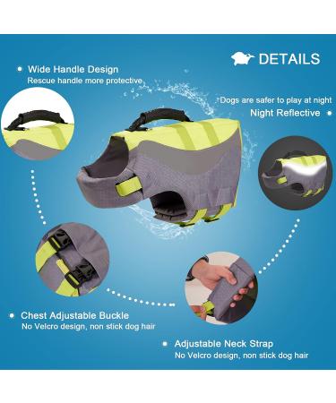 Adjustable Dog Life Jacket with Rescue Handle - X-Small Green Floatation Vest for Pug, Bulldog, Poodle, Bull Terrier, Labrador - Buy Online on GoSupps.com