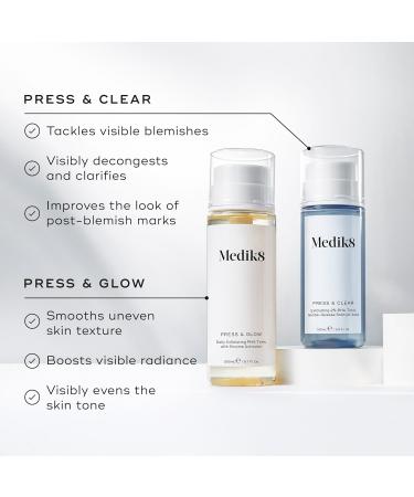 Medik8 Press & Clear - Exfoliating 2% BHA Clarifying Toner - Salicylic & Tranexamic Acid - Reduces Blemishes Blackheads & Oiliness - 150ml - Buy Online on GoSupps.com
