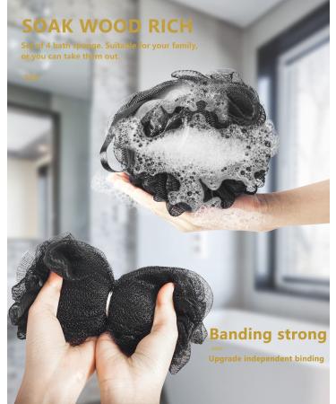 Aquior 4-Pack Black Shower Sponge Puffs - Large Mesh Loofahs for Ultimate Foaming Body Scrub - Buy Online on GoSupps.com