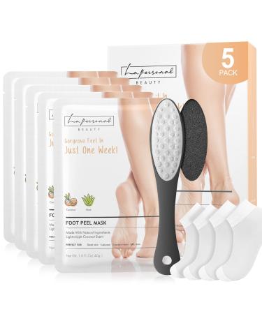 Foot Peel Mask 3-in-1 | Foot Peeling Mask + Foot Scrubber + Socks  for Cracked Heels  Dead Skin & Calluses - Foot Peel for Women & Men (5 Pairs)  1.42oz x 5 5 Pair (Pack of 1)
