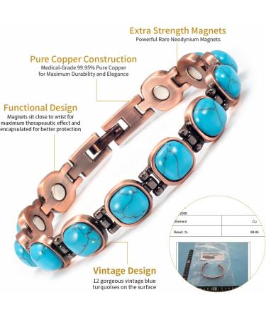 Enercoppex 99.99% Pure Copper Magnetic Bracelet for Arthritis Relief | 3500 Gauss Turquoise Therapy Jewelry for Women - Buy Online on GoSupps.com