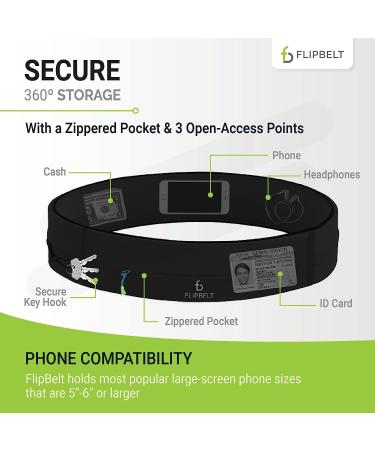 FlipBelt Zipper Running Belt - Medium Black | Fitness Fanny Pack for Men and Women | Non-Chafing Waist Band for Phone, Keys, Money | Moisture-Wicking Storage Belt by USA Company - Buy Online on GoSupps.com