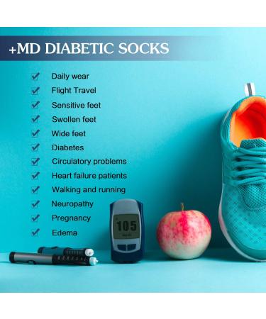 +MD Women's Extra Wide Bamboo Over The Knee Socks 4 Pack - Diabetic & Circulatory, Cushioned Sole, Black/White - Size 9-11 - Buy Online on GoSupps.com