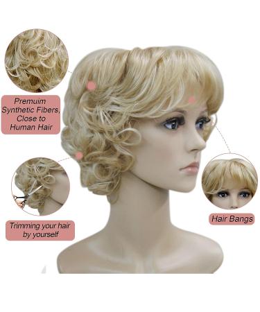 Kalyss Golden Blonde Short Curly Wig with Bangs | Heat Resistant Synthetic | 70's Style Full Hair Wig (10 Blonde) - Buy Online on GoSupps.com