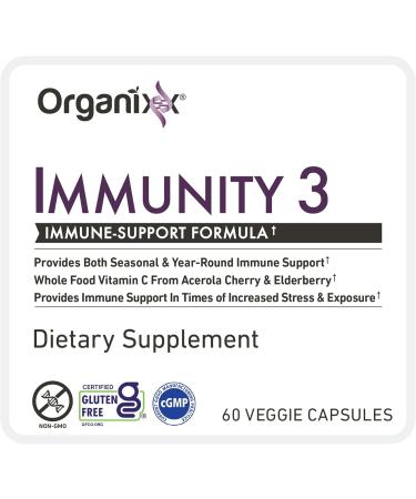 Organixx Immunity 3 Immune Support Supplement Vitamin C, Zinc, Elderberry Whole Food Immune Defense for Adults & Kids, Greater Absorption, Non GMO, 60 Capsules - Buy Online on GoSupps.com