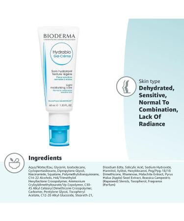 Bioderma Hydrabio Gel Cream Moisturizer - 1.33 Fl Oz - Radiance-Boosting Face Cream for Normal to Combination Sensitive Skin - Buy Online on GoSupps.com