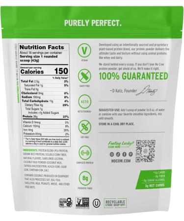No Cow Vegan Protein Powder - Purely Plain 26g Plant-Based Protein Dairy-Free Keto Friendly Gluten Free Non-GMO 1.74 lbs | Recyclable Bag & Naturally Sweetened - Buy Online on GoSupps.com