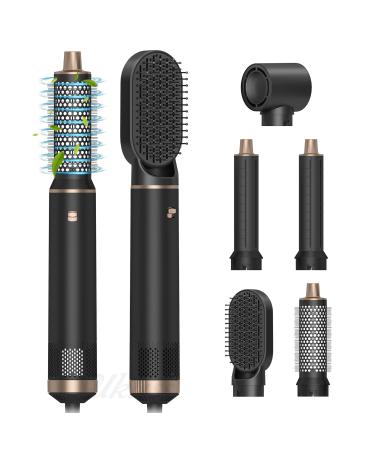 Blow Dryer Brush 5 in 1 Hair Dryer Brush Upgraded Hair Straightener Brush with Dryer Smoothing and Curling Brush Air Curling Barrel for Volume Straighten Curl & Blow Dry Hair