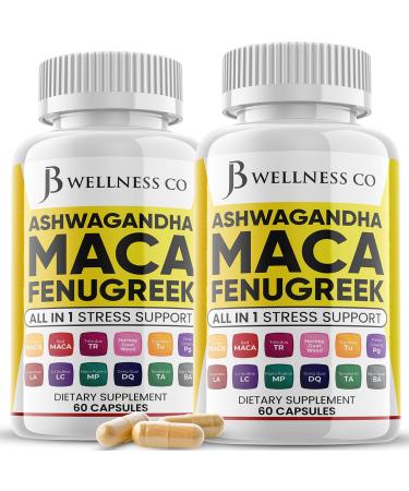 Ashwagandha Maca Root Fenugreek Supplement with Tongkat Ali Ginseng - Assists with Mood & Thyroid Health - Made in USA - 120 Count 60 Count (Pack of 2)