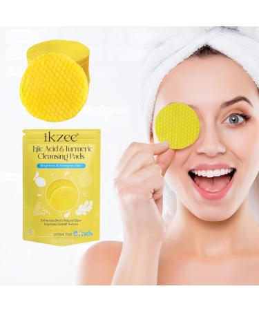 Turmeric Kojic Acid Cleansing Pads Face Turmeric Cleansing Pads for Dark Spots Compressed Facial Sponges for Cleansing and Foam Turmeric Face Pads 60 Pieces yellow