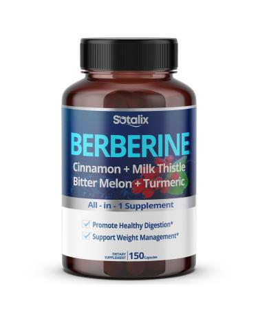 Premium Berberine Supplement with Ceylon Cinnamon Bitter Melon Milk Thistle - 150 Day Supply (150 Count (Pack of 1))