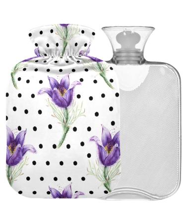 NAANLE hot water bottle with cover watercolor flowers dotted transparent hot water bottle hot water bottle to relieve back pain handfoot warmers neck-hot and cold therapy 2 l