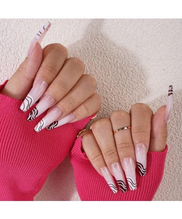 Xerling French Glitter Rhinestone Press-On Nails | Blue Heart Coffin Design | Long Fake Nails for Women & Girls | 24Pcs - Buy Online on GoSupps.com