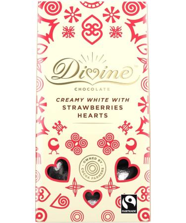Divine White Chocolate with Strawberry Hearts 80g - Buy Online on GoSupps.com