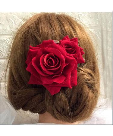 Rose Flower Bohemia Hairpin - Red Bride Hanfu Costume Hair Comb for Wedding Party - Buy Online on GoSupps.com