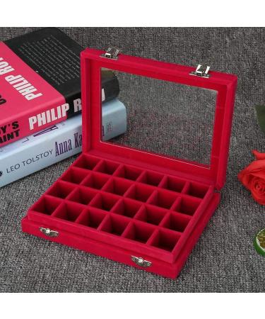 24-Grids Jewelry Storage Box & Nail Art Organizer - Red Display Case with Lid for Small Jewelry & Nail Art Decoration - Buy Online on GoSupps.com